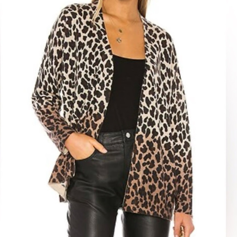 27 Miles Malibu Alaine Cashmere‎ Leopard Ombre Cardigan Sweater Beige Black XS